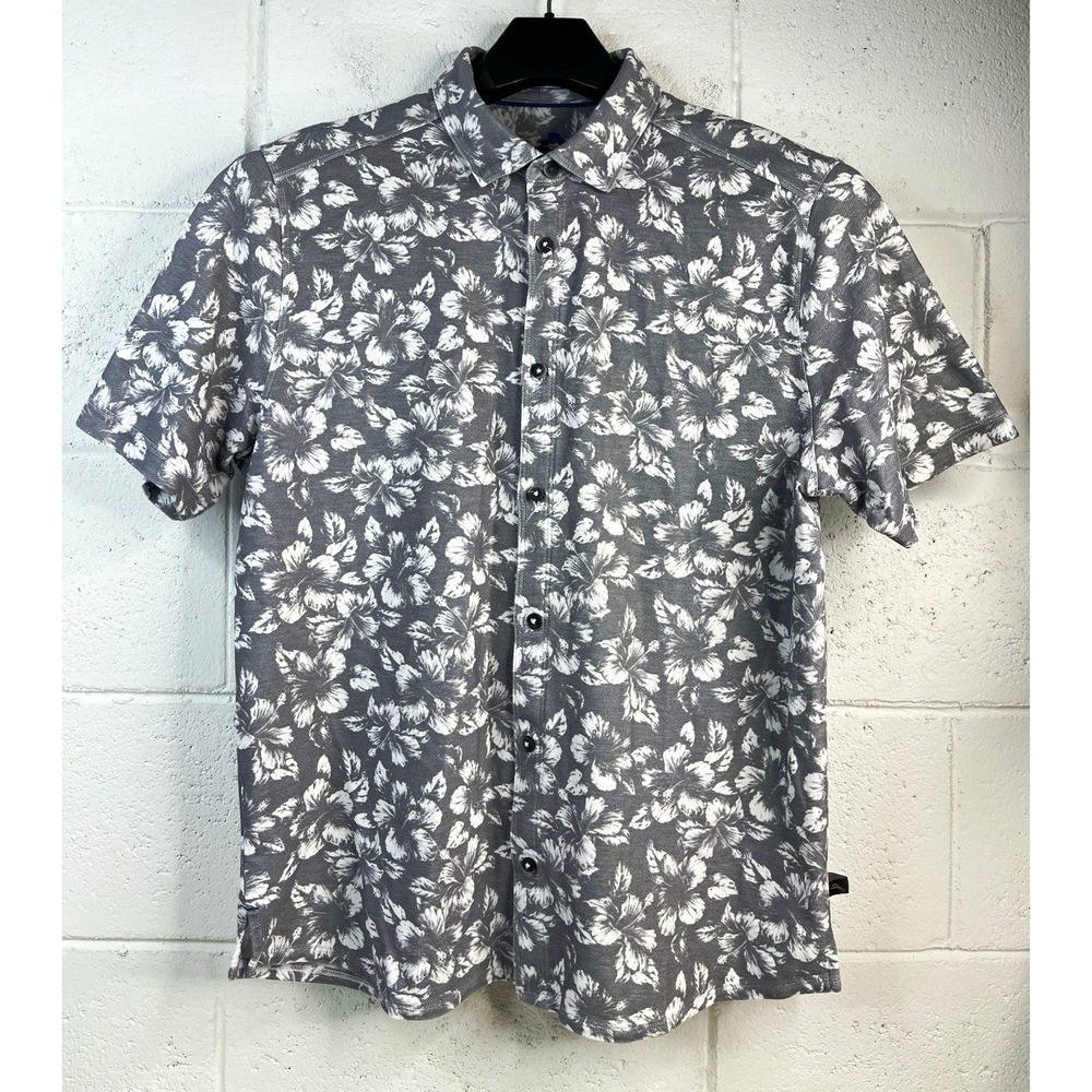 Tommy Bahama Men's L Gray White Floral Short Sleeve Button Up Shirt